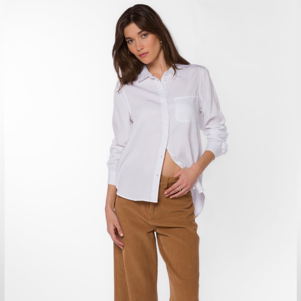 “Velvet Heart” Washed Out White Button Down Shirt, size XS